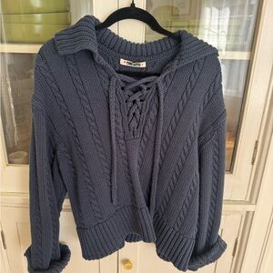Ciao Lucia Navy Cable-Knit Lace-Up Women's Sweater